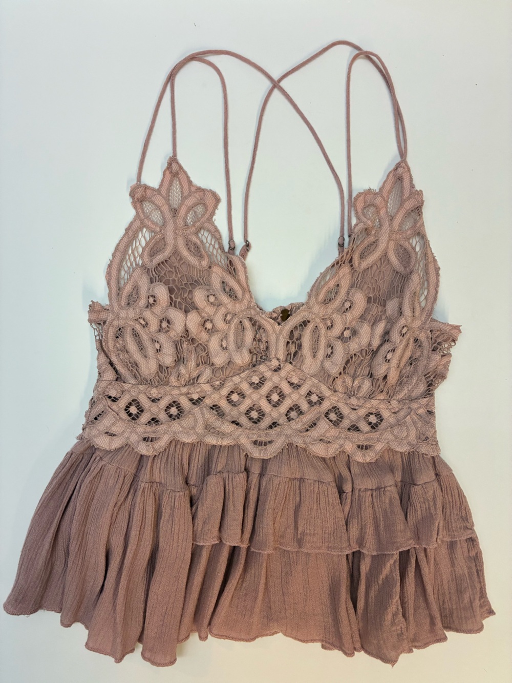 Free People Adella Cami Mauve Lace Ruffled Tank Top, Womens small; festival top - Picture 16 of 16